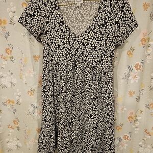 S Blue Rain black floral ruffle mini dress